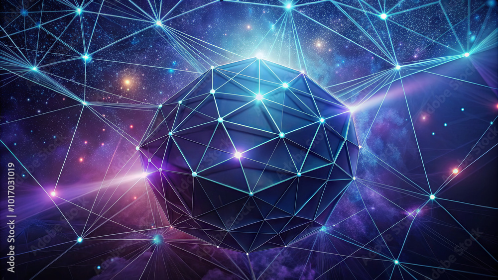 Poster this artwork showcases a striking geometric shape at the center, surrounded by glowing lines and nod