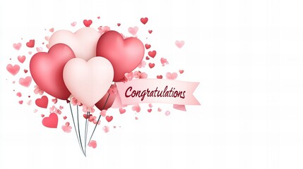 Pink and red heart balloons with a banner that reads "Congratulations" against a white background.