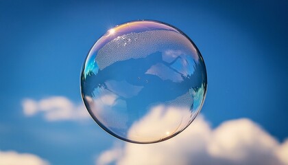 Leuchtende Seifenblase vor einem klaren Himmel