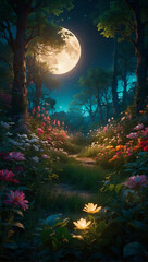 Fototapeta premium night landscape with moon and clouds