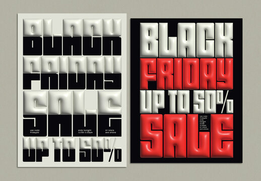 Black Friday Sale Poster Design Layout with 3D Text Effect