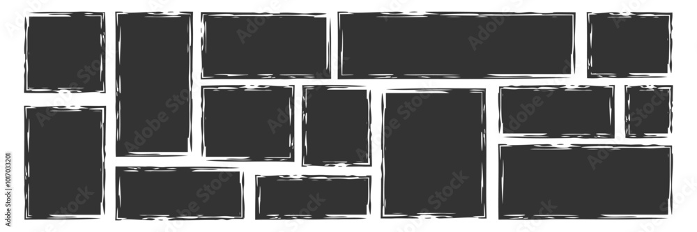 Poster brush paint edge rectangle frame collection. black textured text highlight element. abstract geometr