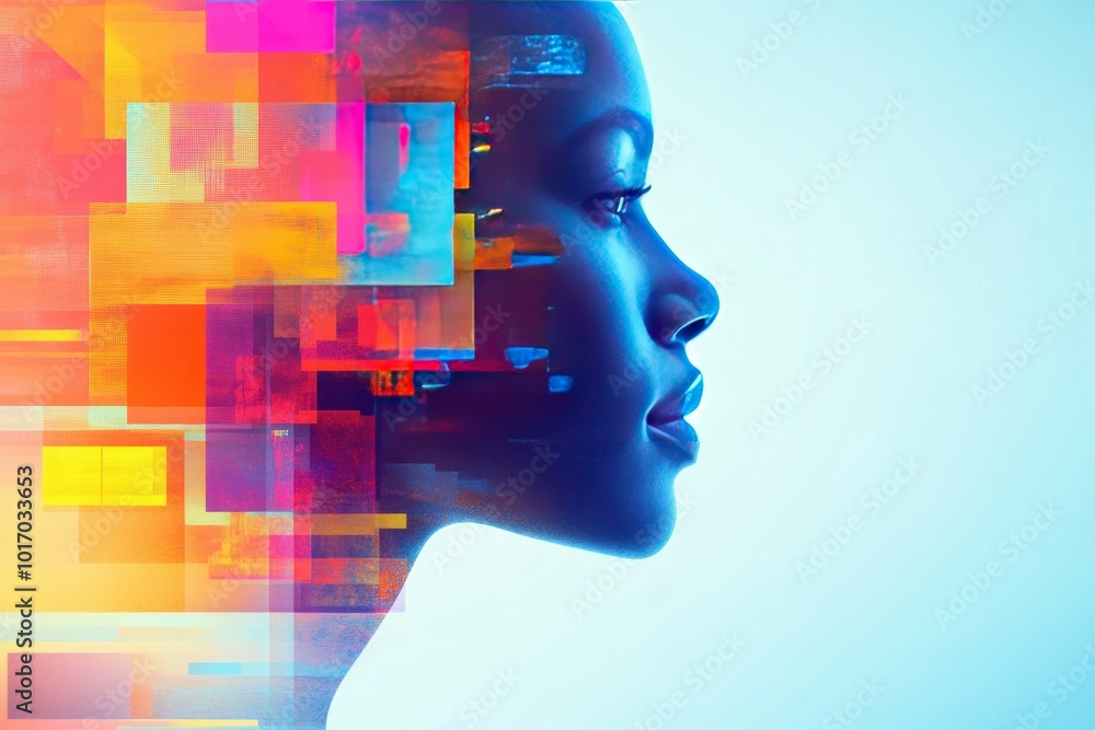 Poster abstract profile portrait with colorful elements