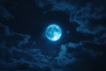 Fototapeta premium Bright Blue Moon Illuminates Night Sky