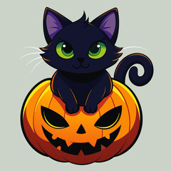halloween cat and pumking vector art