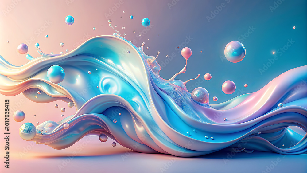 Poster bright and colorful waves blend seamlessly, accented by floating bubbles, creating a whimsical and d