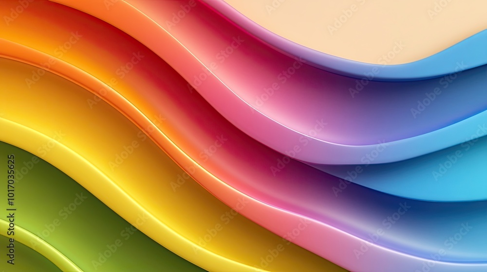 Poster a wavy rainbow stripes background with soft curves and seamless transitions between the colors, crea