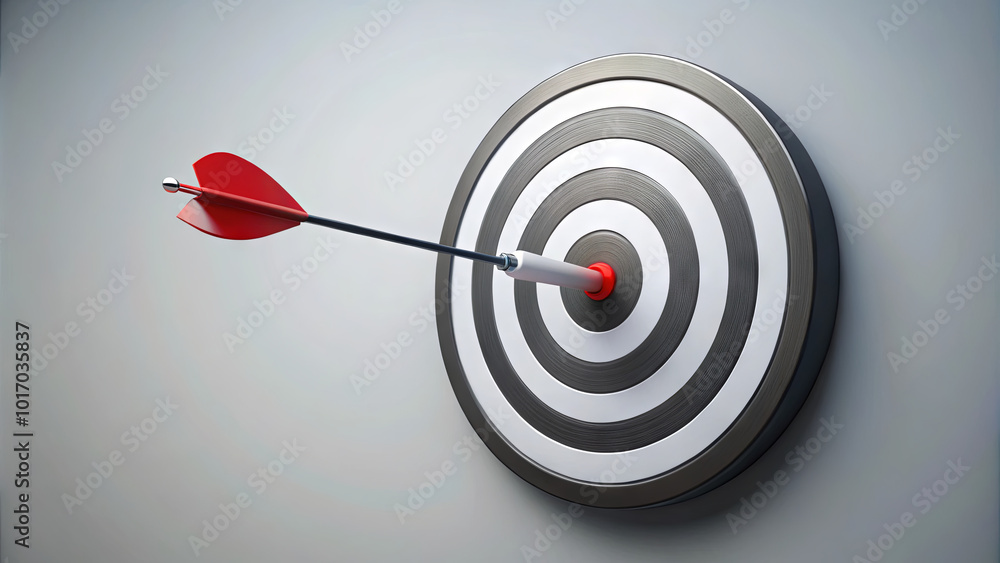 Poster a red dart is embedded in the bullseye of a classic dartboard, symbolizing success and accuracy in g