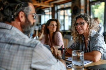 Business people planning work in team meeting.