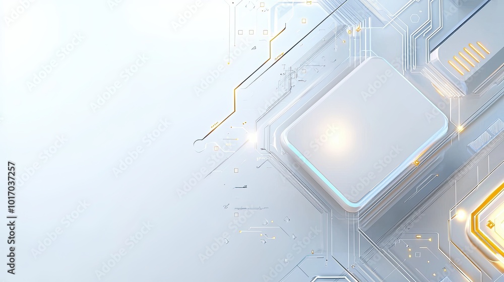 Poster clean white technology background with subtle geometric patterns and digital lines, creating a minim
