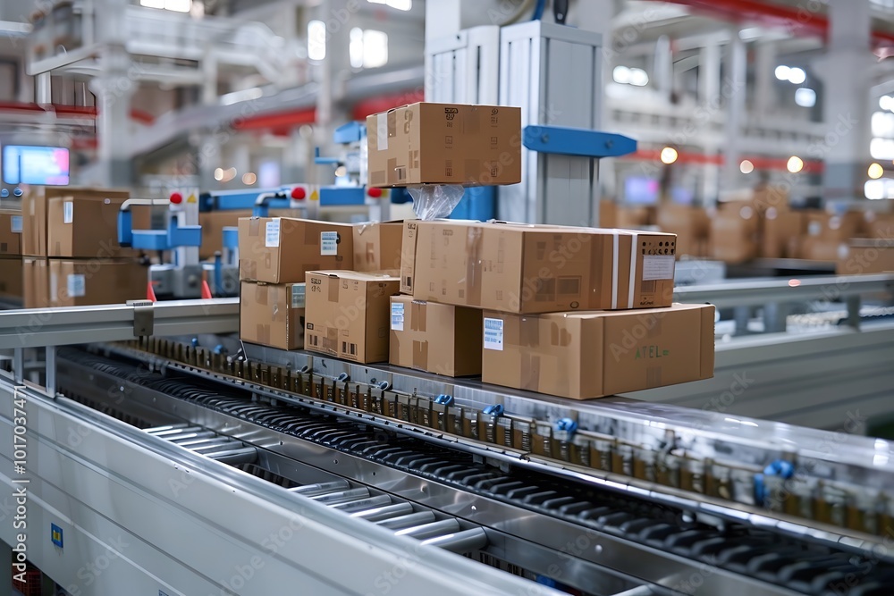Poster efficient packaging and sorting process in a modern warehouse