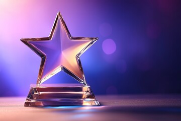 Star shape of crystal trophy with purple background