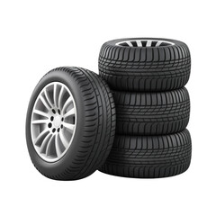 Car Tires with Metal Wheels in 3D Design