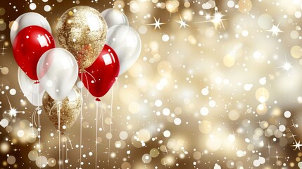 Elegant red and gold balloon background with decorative frame for celebratory event promotions