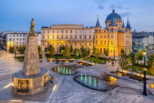 The city of Ł&oacute;dź - view of Freedom Square. Lodz, Poland.