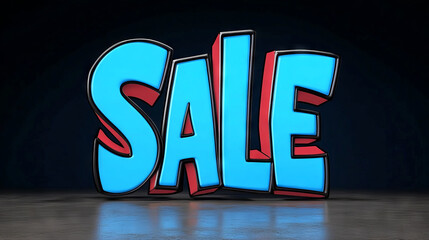 A 3D rendering of the word SALE in a bright blue and red color scheme, with black outlines. It's a perfect image for promoting a sale.