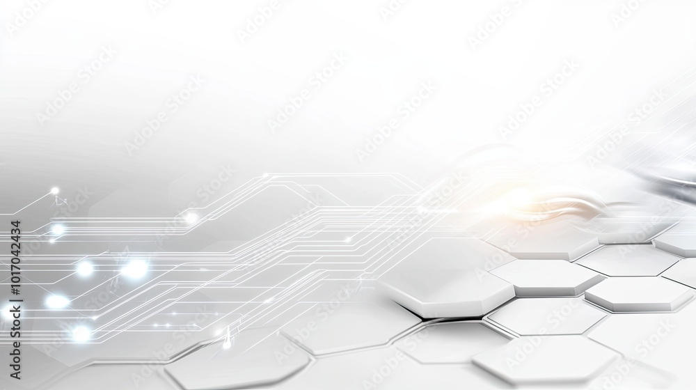 Poster modern white technology background with transparent hexagonal grid patterns and faint digital connec