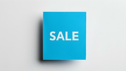 Obraz premium White 'SALE' Text on a Blue Square Paper Note. White Background with Copy Space