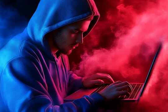 Watercolor painting of a hacktivist typing on a laptop, with soft, flowing colors symbolizing the blending of activism and digital resistance