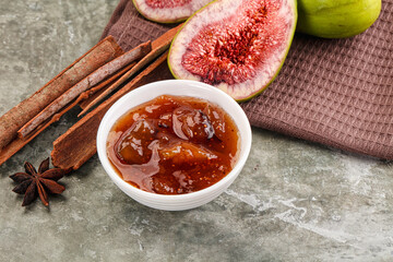 Sweet fig jam in the bowl