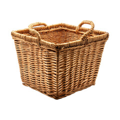 Obraz premium An empty square wicker basket isolated on transparent background.