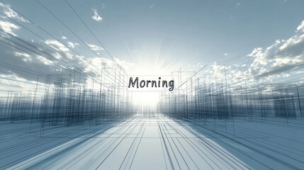 Morning light streams through a detailed wireframe cityscape, bringing new beginnings
