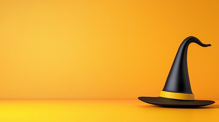 Fototapeta premium Simple Halloween background with a black witchs hat on a bright orange backdrop, perfect for minimalist-themed holiday visuals