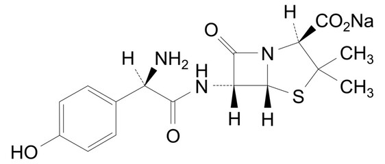 Chemical structure of amoxicillin sodium, drug substance