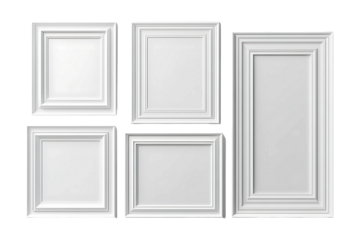 Blank white picture frames mockup template isolated on transparent background.