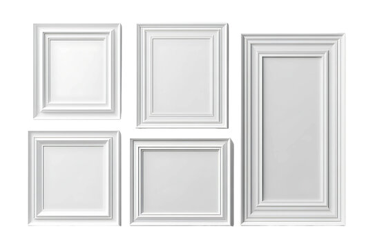 Blank white picture frames mockup template isolated on transparent background.