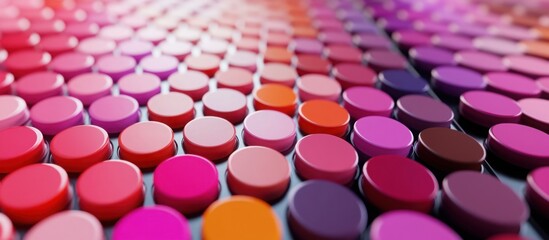 Fototapeta premium array of lipstick color palettes, with each shade neatly swatched on a clean, smooth surface