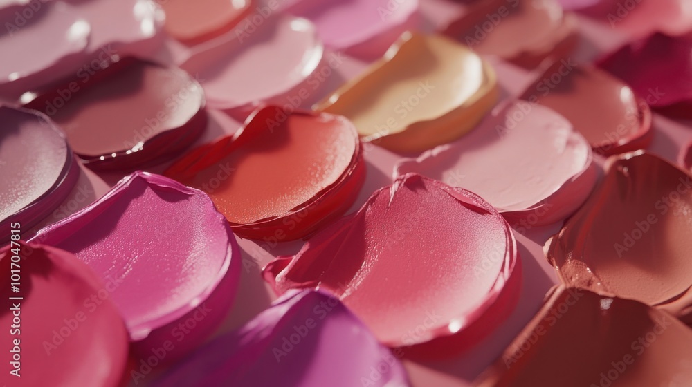 Poster array of lipstick color palettes, with each shade neatly swatched on a clean, smooth surface