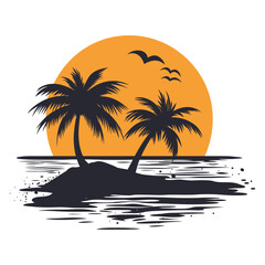 tropical palm trees at sunset, Landscape of the sunset moment with palm tree, silhouette of palm trees