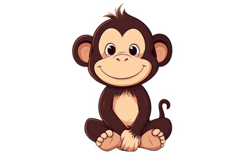 Fototapeta premium Cute Baby Monkey Cartoon Character Cut Out on Transparent Background