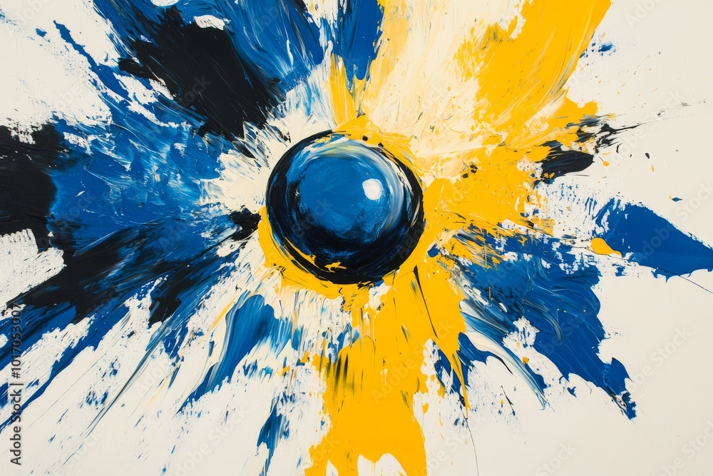 Poster a vibrant and striking blend of yellows and blues comes together to create a serene yet dynamic mast