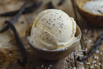 A bowl of vanilla ice cream with a sprinkle of coconut on top