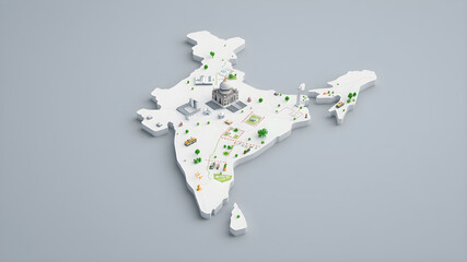 Isometric 3D India map filled with city. Generative AI
