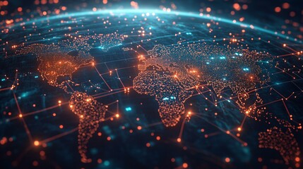 Fototapeta premium Digital Network Connecting Global Cities and Continents