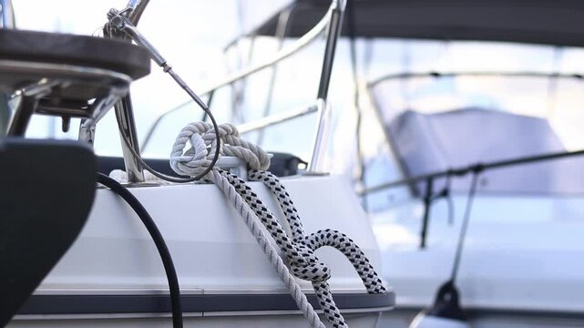 Details of boats and yachts, close-up. Small port with many small boats and yachts. Small vessels moored at the berth