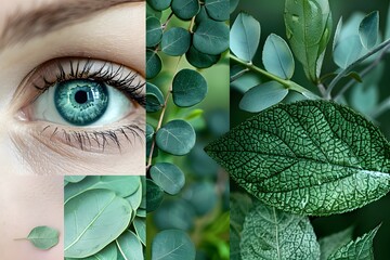 A Captivating Fusion of Nature and Human Beauty: Eye and Leaf Close-Ups