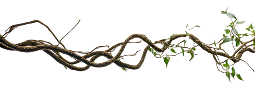 Twisted wild liana jungle vine tropical plant isolated on white background, 