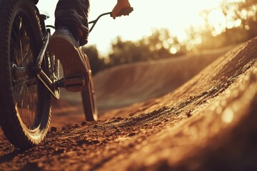 Naklejka premium BMX Rider at Sunset