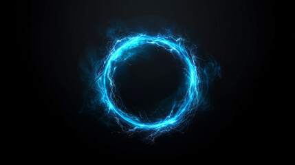 Fototapeta premium A vibrant blue ring of light energy glows in the darkness, creating a captivating visual effect.