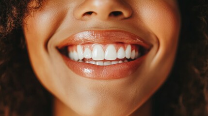 Obraz premium Close-up of a woman's sparkling smile, reflecting oral hygiene, dental care, and morning routines.