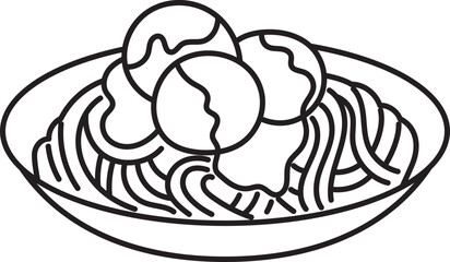 spaghetti and meatballs italian food outline clipart