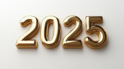 Elegant 3D Golden Numbers ‘2025’ on a Pristine White Background, Minimalist Rendering for Modern and Sophisticated Design Concepts
