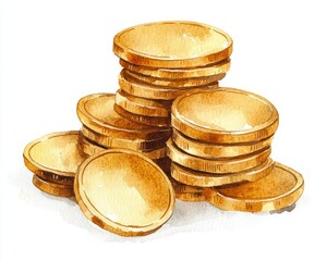 Stack of golden coins, white isolate background