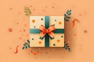 Festive Gift Box with Decorative Elements on a Warm Background