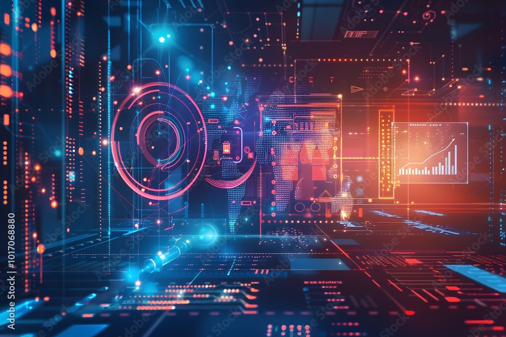 Poster futuristic data visualization in a high-tech environment