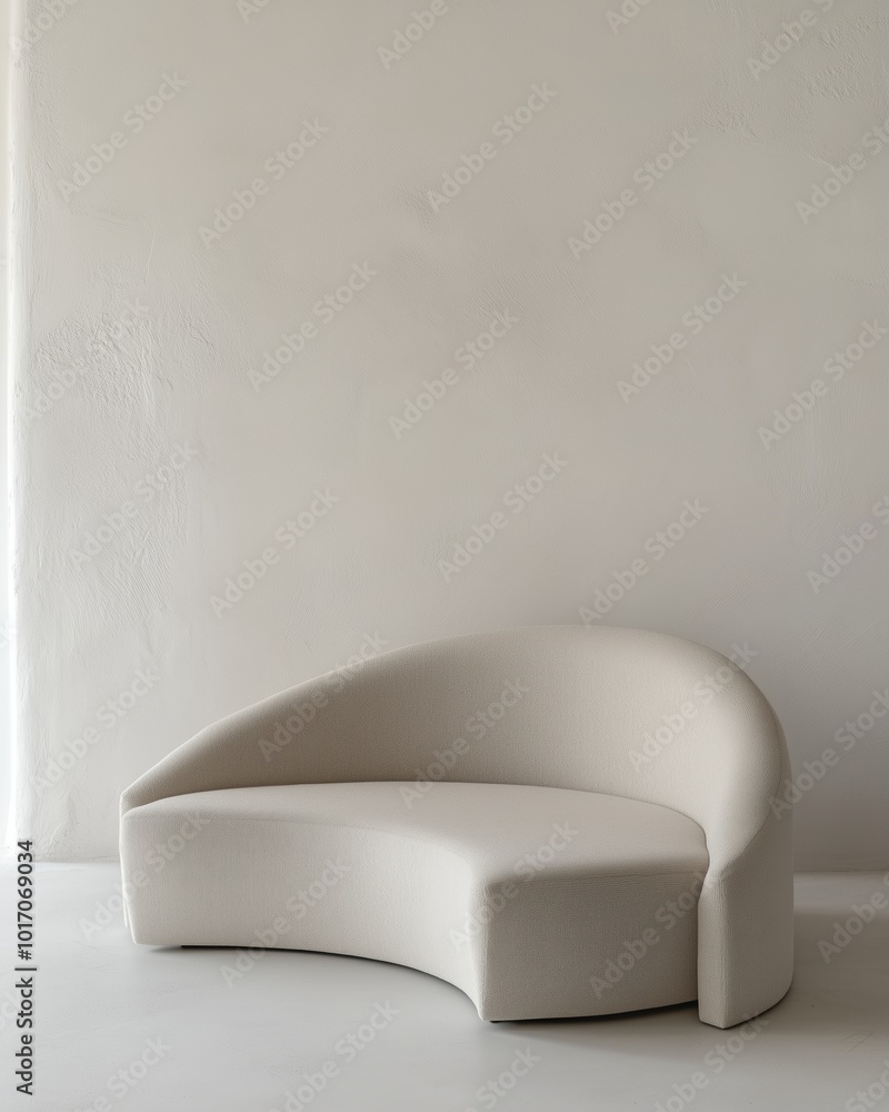 Poster modern minimalist white sofa against a textured light cream wall, evoking elegance and simplicity wi